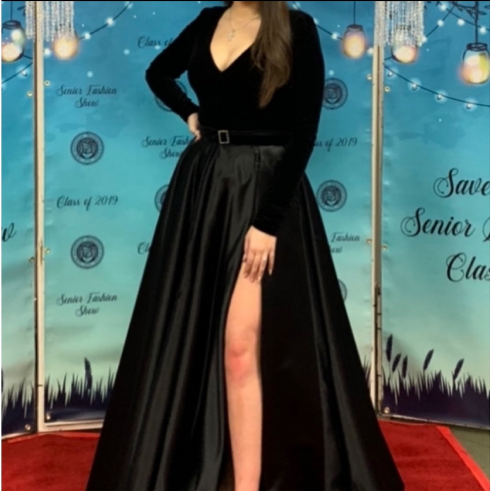 Womens Custom Made Satin Velour Sexy Elegant Prom Evening Gown Dress Black Sz L